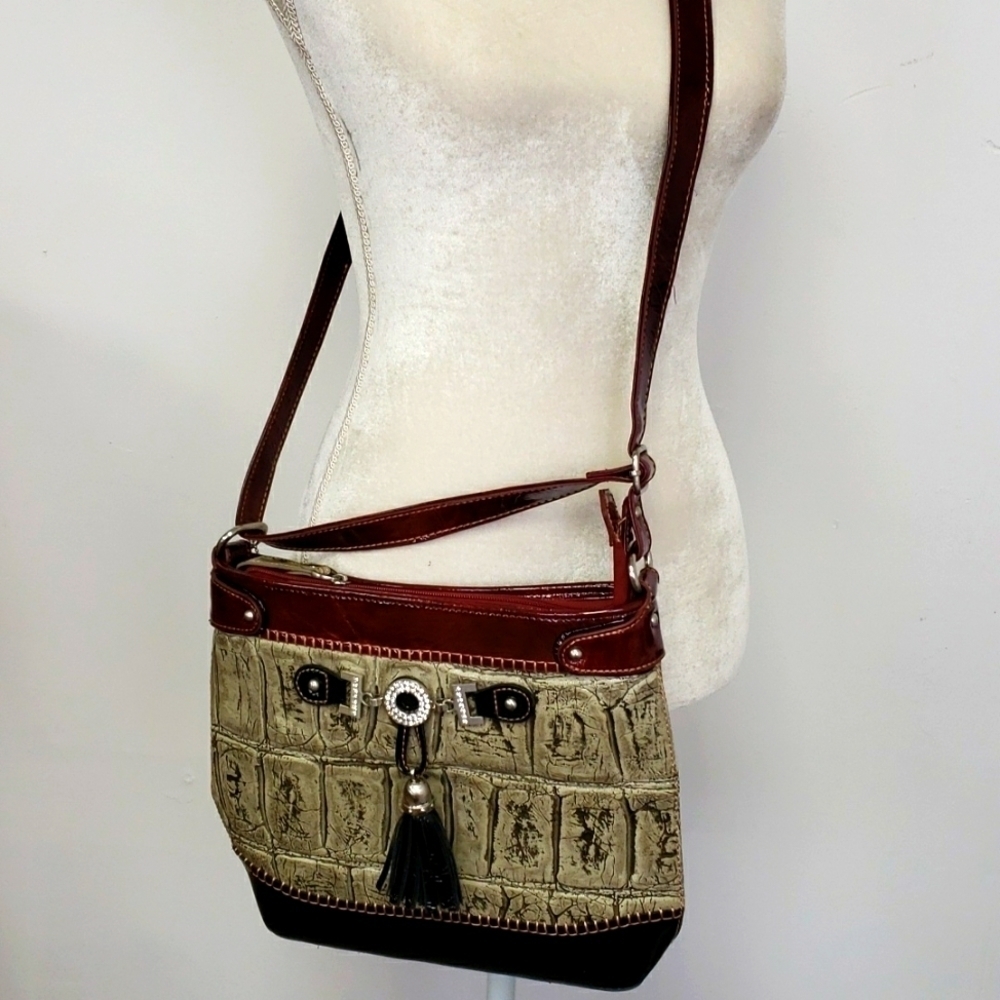 Vintage MC Faux Leather Croc Embossed Shoulder Crossbody Bag Unused EUC - Picture 2 of 15